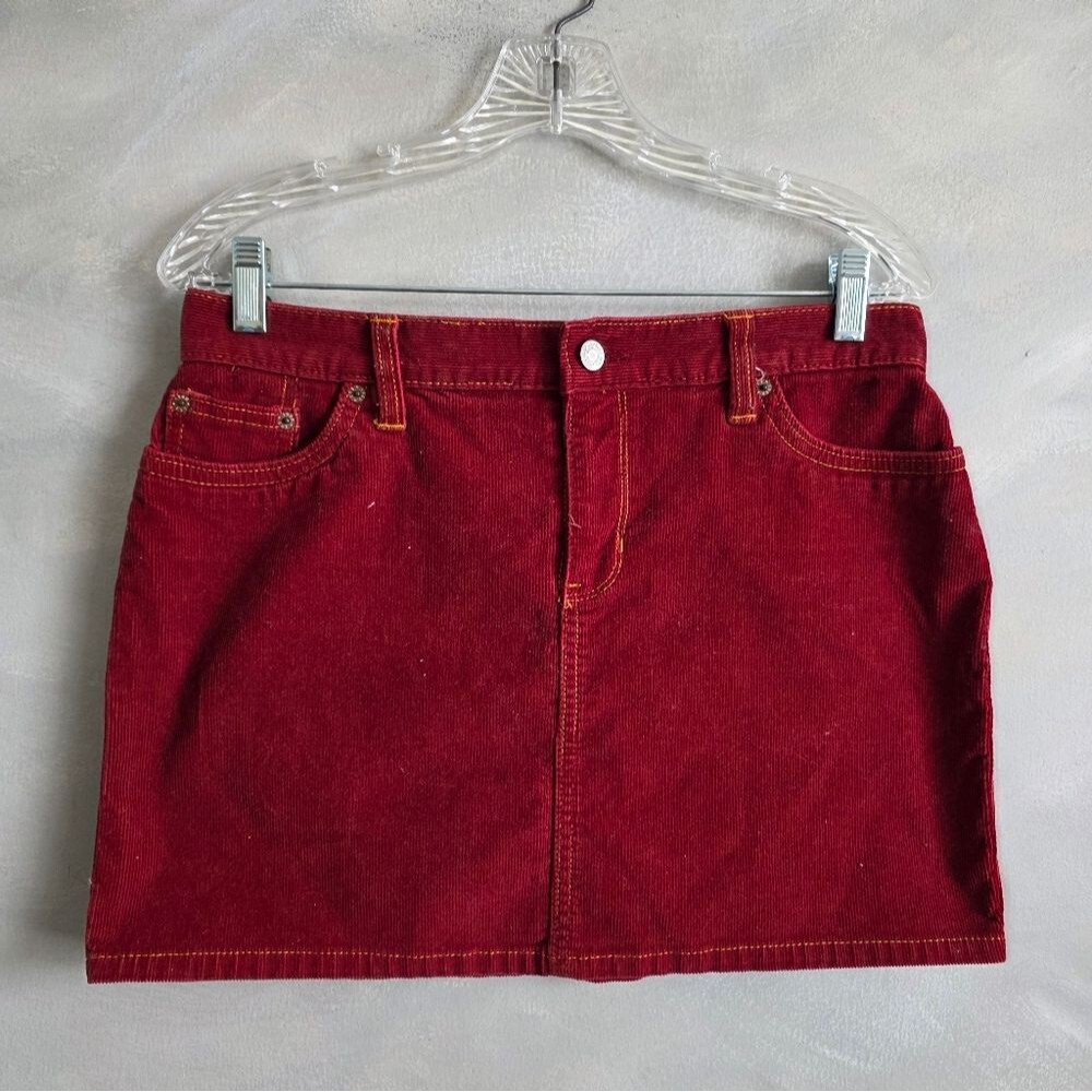 Vintage 00s Womens 6 Gap Red Corduroy Mini Skirt Gold Contrast Stitching Y2K